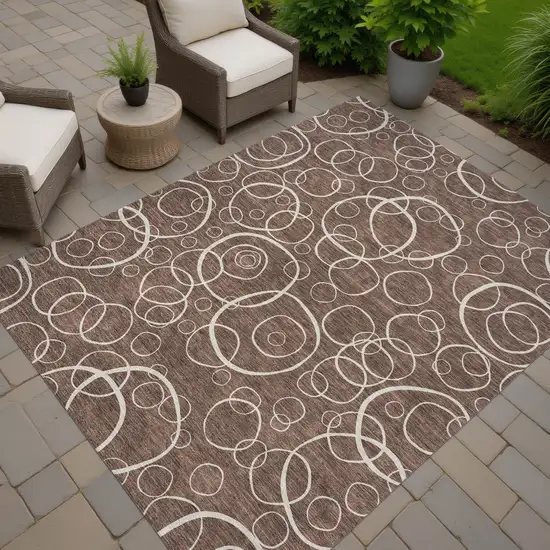 Brown And Beige Geometric Washable Indoor Outdoor Area Rug Photo 7