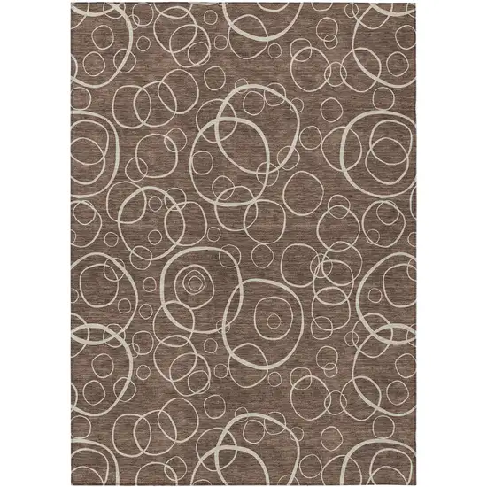 Brown And Beige Geometric Washable Indoor Outdoor Area Rug Photo 1