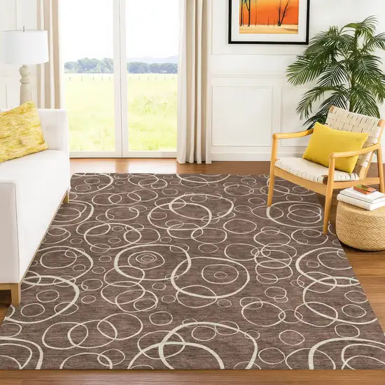 Brown And Beige Geometric Washable Indoor Outdoor Area Rug Photo 5