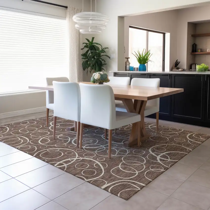 Brown And Beige Geometric Washable Indoor Outdoor Area Rug Photo 6