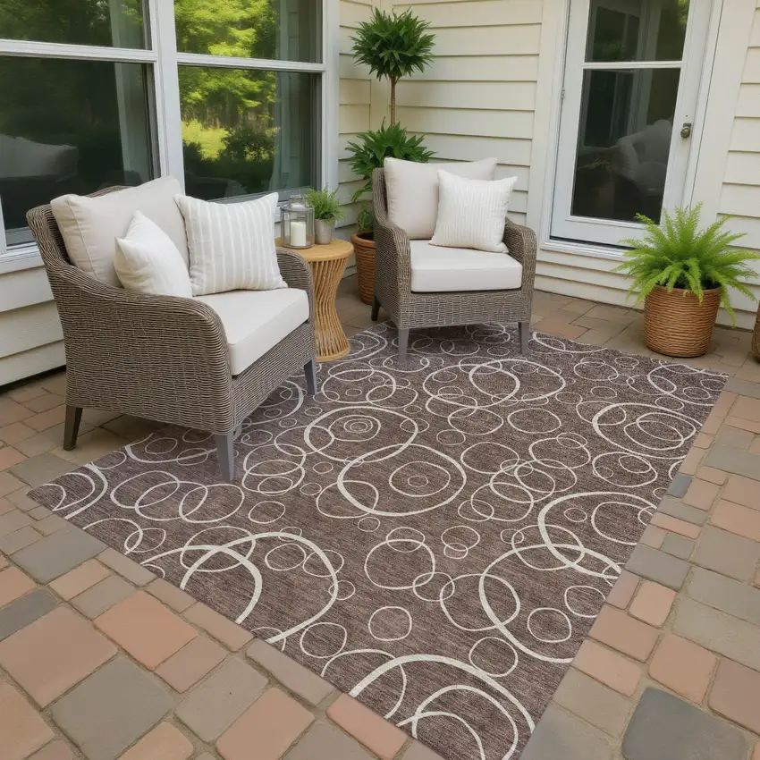Brown And Beige Geometric Washable Indoor Outdoor Area Rug Photo 4