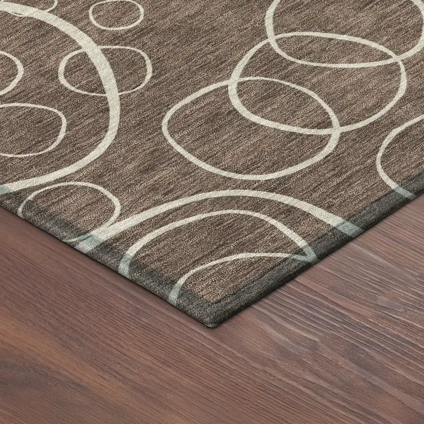 Brown And Beige Geometric Washable Indoor Outdoor Area Rug Photo 5