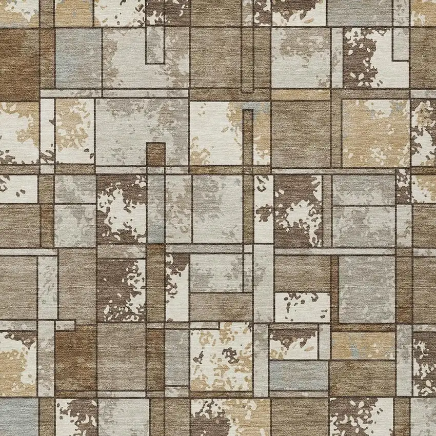 Brown And Beige Geometric Washable Indoor Outdoor Area Rug Photo 2
