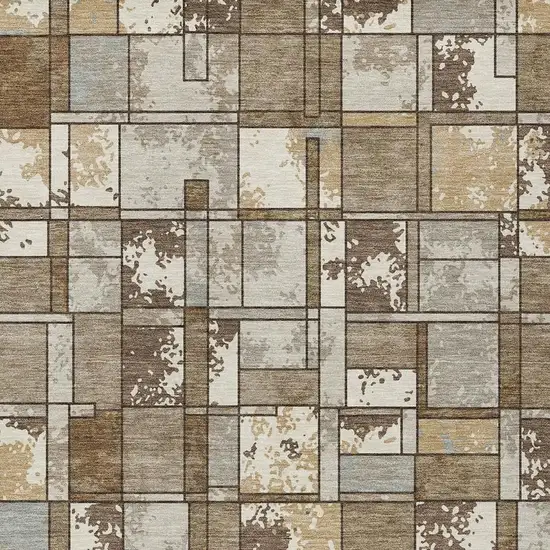 Brown And Beige Geometric Washable Indoor Outdoor Area Rug Photo 2