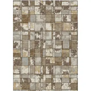 Photo of Brown And Beige Geometric Washable Indoor Outdoor Area Rug