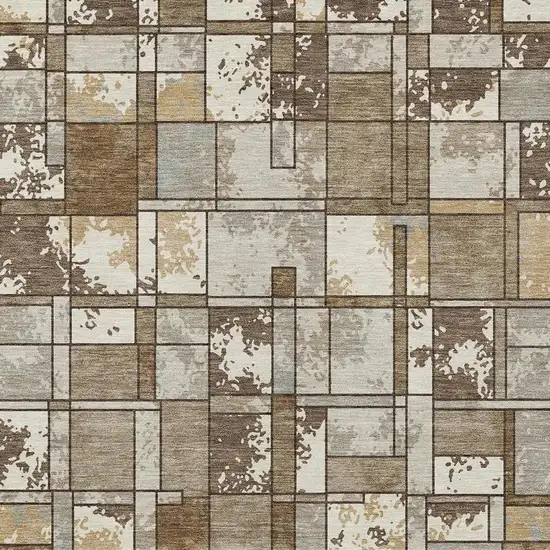 Brown And Beige Geometric Washable Indoor Outdoor Area Rug Photo 2