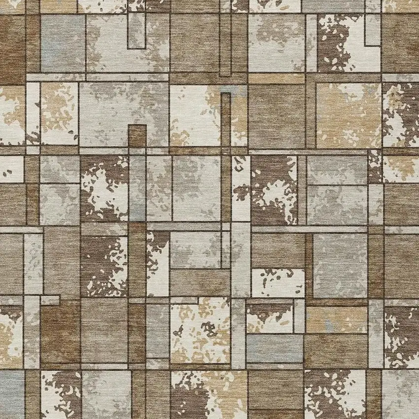 Brown And Beige Geometric Washable Indoor Outdoor Area Rug Photo 2
