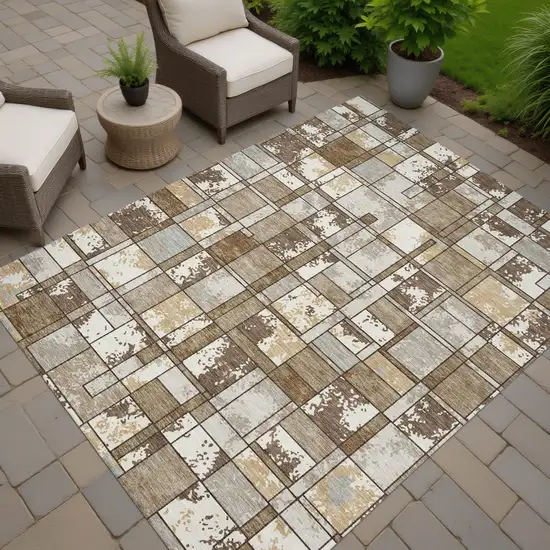 Brown And Beige Geometric Washable Indoor Outdoor Area Rug Photo 7