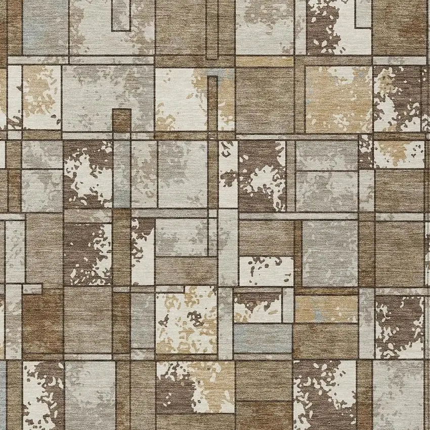 Brown And Beige Geometric Washable Indoor Outdoor Area Rug Photo 2
