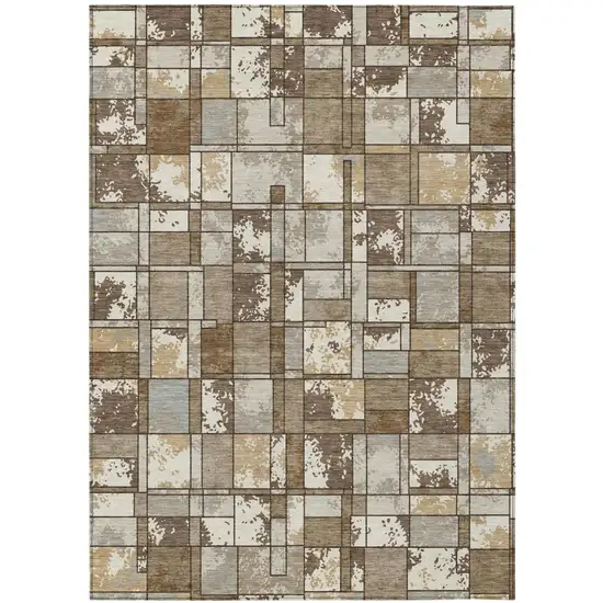 Brown And Beige Geometric Washable Indoor Outdoor Area Rug Photo 1