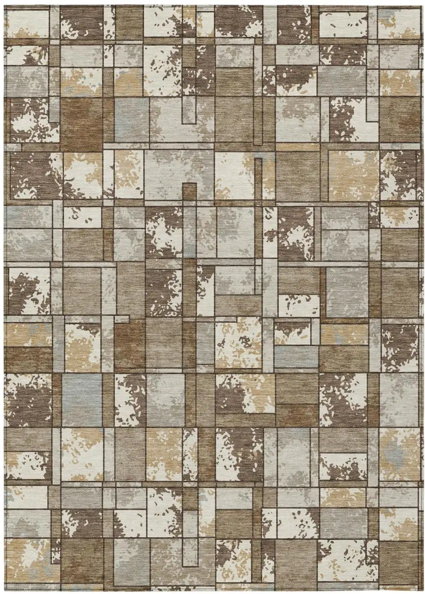 Brown And Beige Geometric Washable Indoor Outdoor Area Rug Photo 1