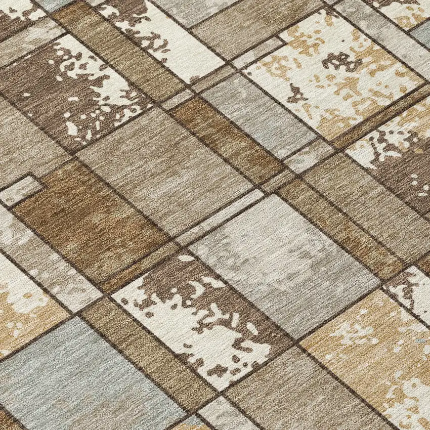 Brown And Beige Geometric Washable Indoor Outdoor Area Rug Photo 9
