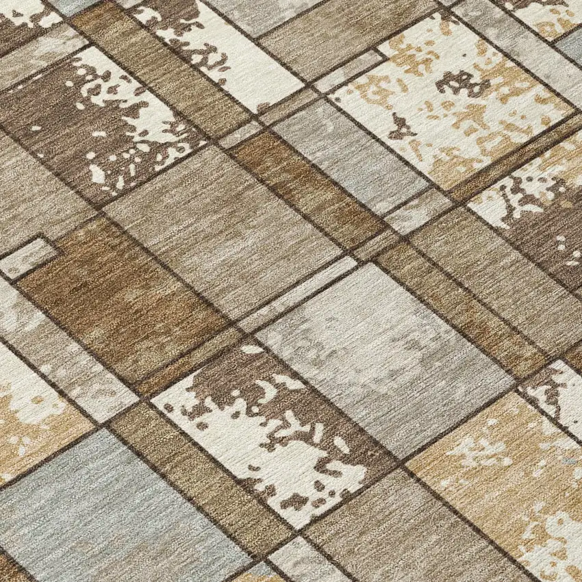 Brown And Beige Geometric Washable Indoor Outdoor Area Rug Photo 5