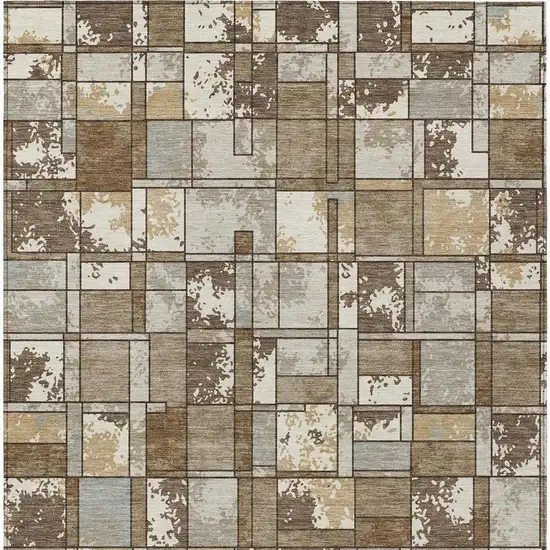 Brown And Beige Geometric Washable Indoor Outdoor Area Rug Photo 3