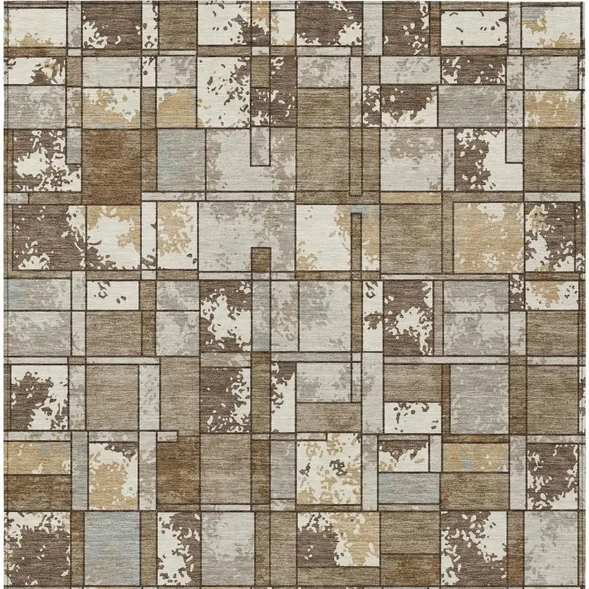 Brown And Beige Geometric Washable Indoor Outdoor Area Rug Photo 3