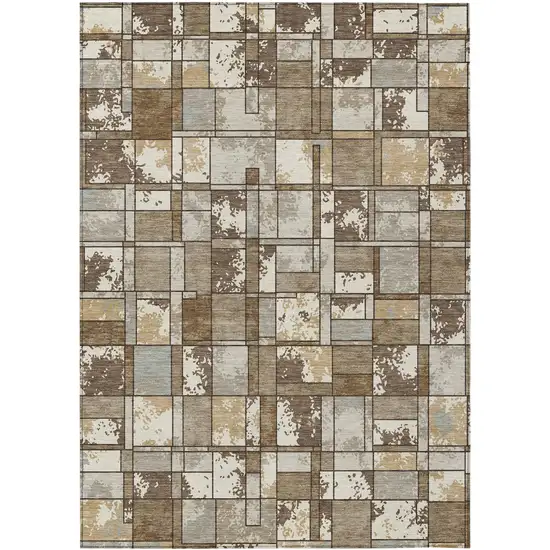 Brown And Beige Geometric Washable Indoor Outdoor Area Rug Photo 1