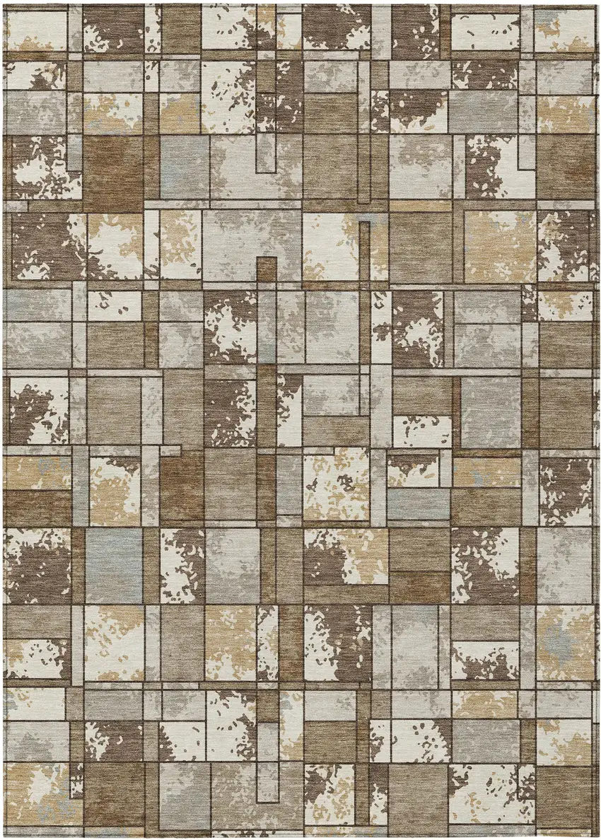 Brown And Beige Geometric Washable Indoor Outdoor Area Rug Photo 1