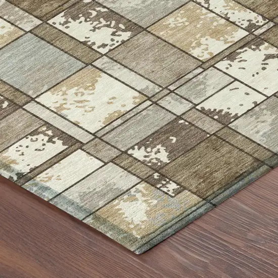 Brown And Beige Geometric Washable Indoor Outdoor Area Rug Photo 4