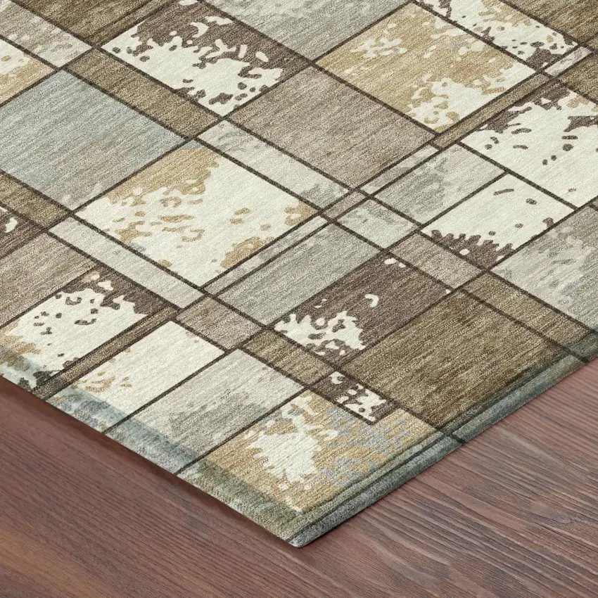 Brown And Beige Geometric Washable Indoor Outdoor Area Rug Photo 4