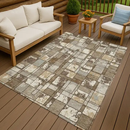 Brown And Beige Geometric Washable Indoor Outdoor Area Rug Photo 4
