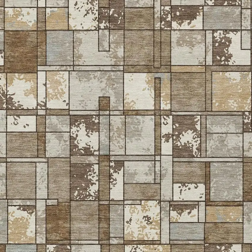 Brown And Beige Geometric Washable Indoor Outdoor Area Rug Photo 2