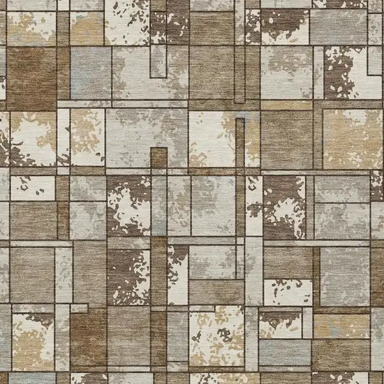 Brown And Beige Geometric Washable Indoor Outdoor Area Rug Photo 2