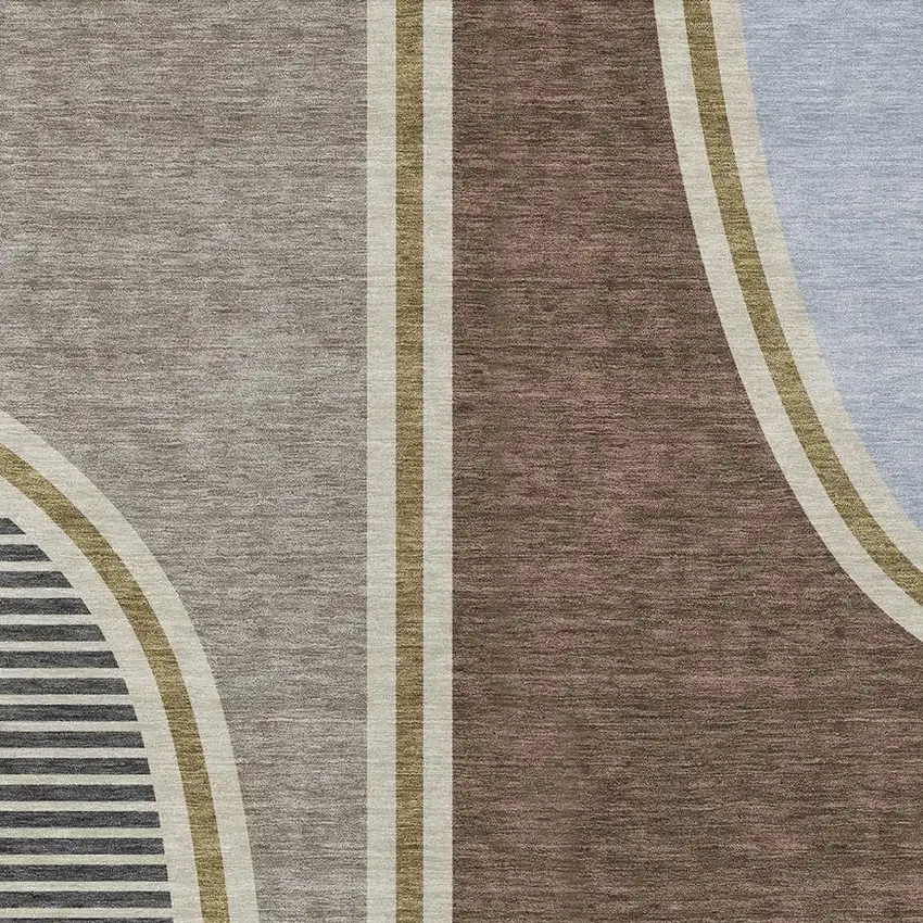 Brown And Beige Geometric Washable Indoor Outdoor Area Rug Photo 2