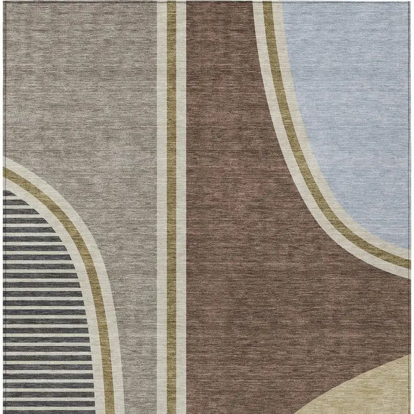 Brown And Beige Geometric Washable Indoor Outdoor Area Rug Photo 3
