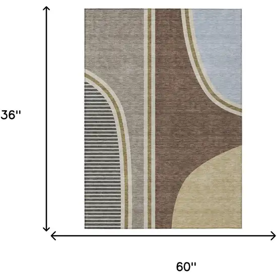 Brown And Beige Geometric Washable Indoor Outdoor Area Rug Photo 6