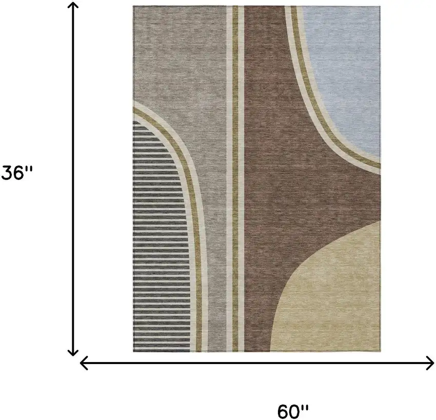 Brown And Beige Geometric Washable Indoor Outdoor Area Rug Photo 6
