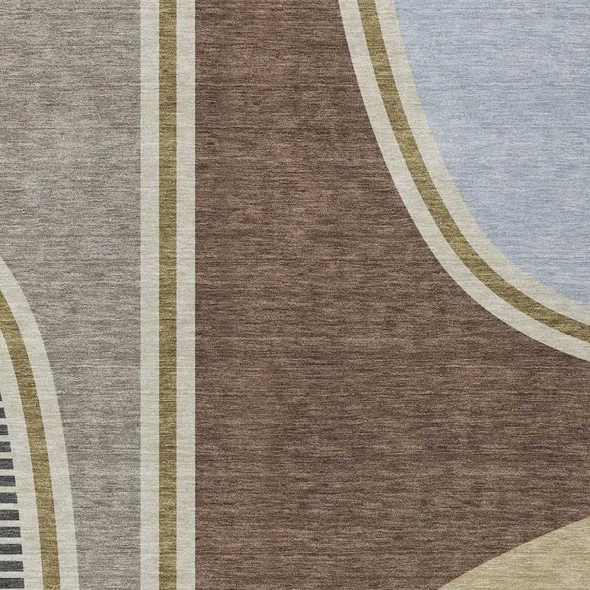 Brown And Beige Geometric Washable Indoor Outdoor Area Rug Photo 2