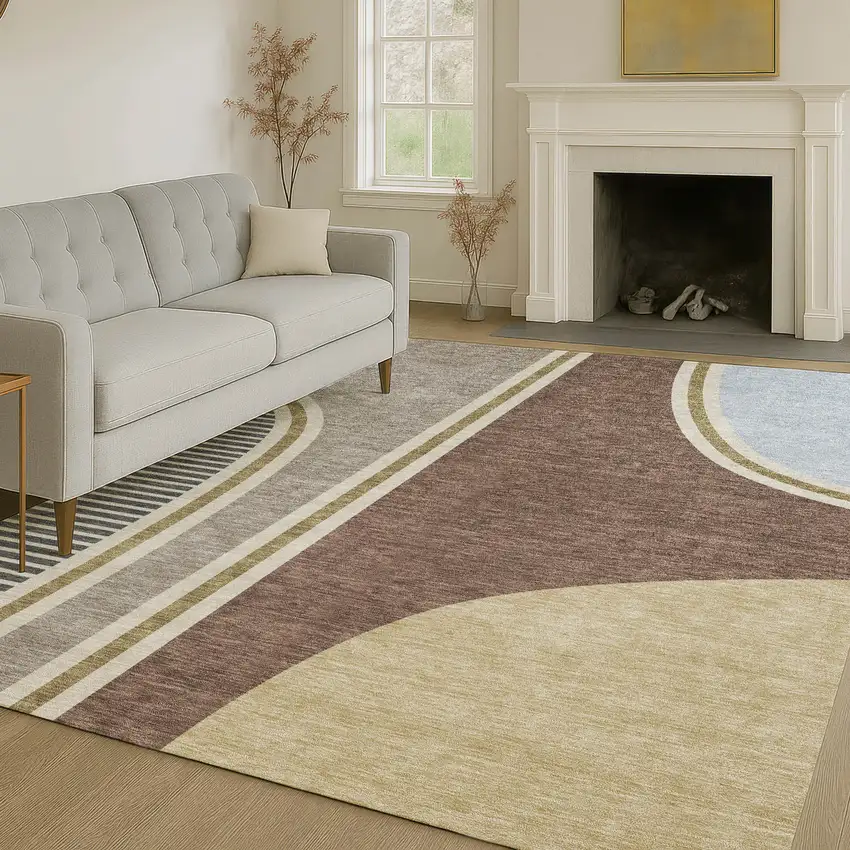 Brown And Beige Geometric Washable Indoor Outdoor Area Rug Photo 6