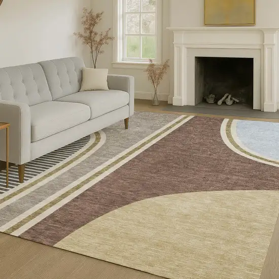 Brown And Beige Geometric Washable Indoor Outdoor Area Rug Photo 6