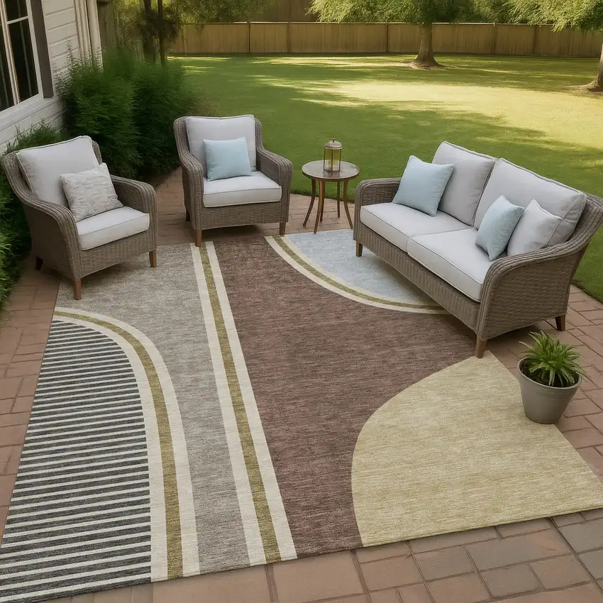 Brown And Beige Geometric Washable Indoor Outdoor Area Rug Photo 4