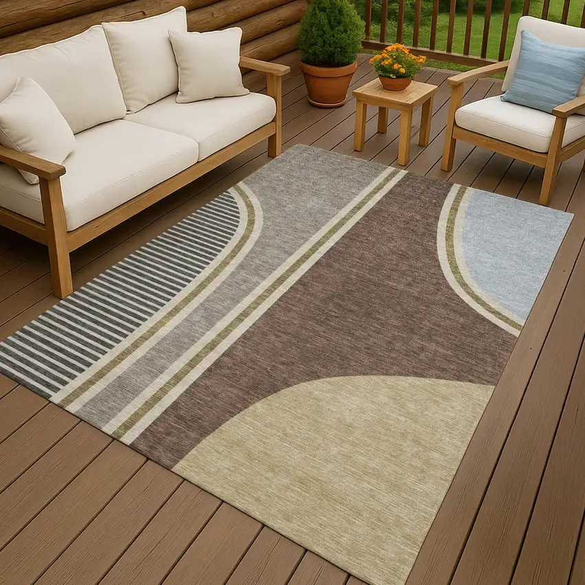 Brown And Beige Geometric Washable Indoor Outdoor Area Rug Photo 7
