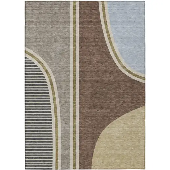 Brown And Beige Geometric Washable Indoor Outdoor Area Rug Photo 1