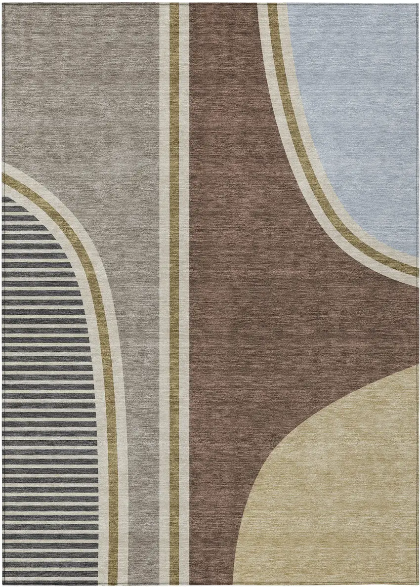 Brown And Beige Geometric Washable Indoor Outdoor Area Rug Photo 1