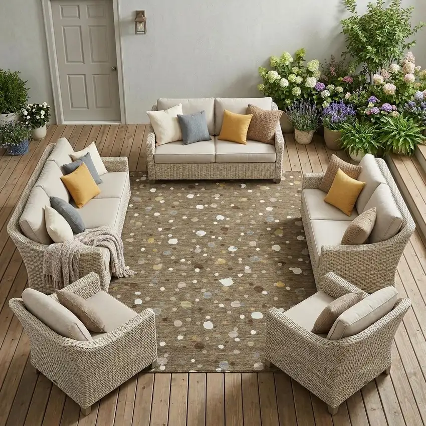 Brown And Beige Geometric Washable Indoor Outdoor Area Rug Photo 1