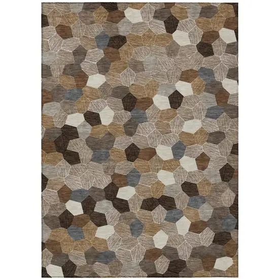 Brown And Beige Geometric Washable Indoor Outdoor Area Rug Photo 1