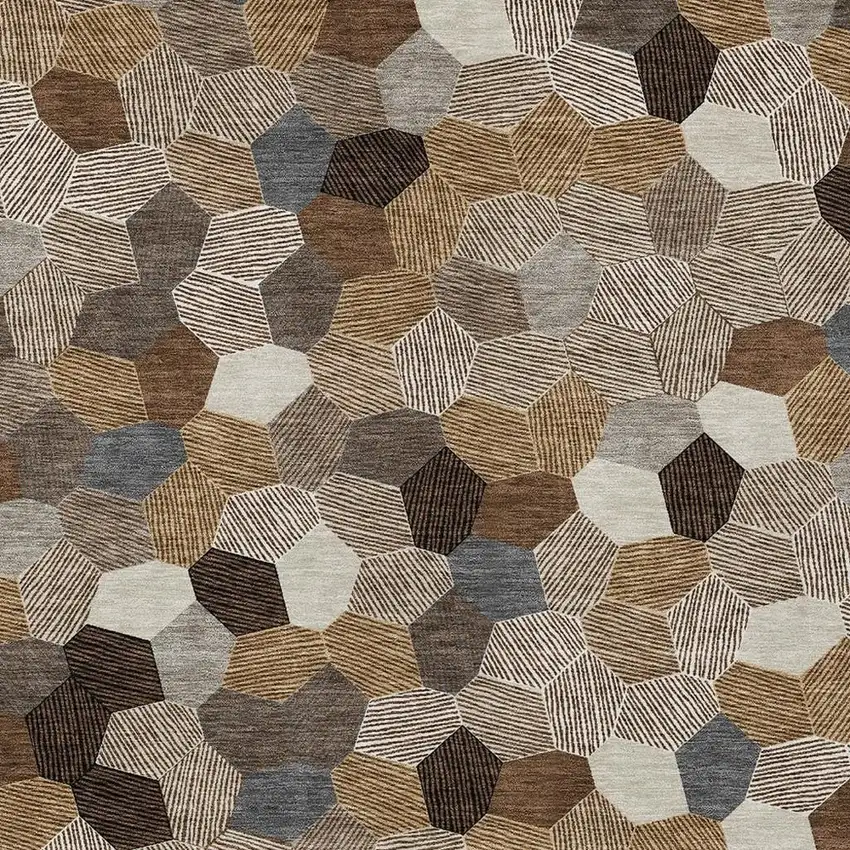 Brown And Beige Geometric Washable Indoor Outdoor Area Rug Photo 2