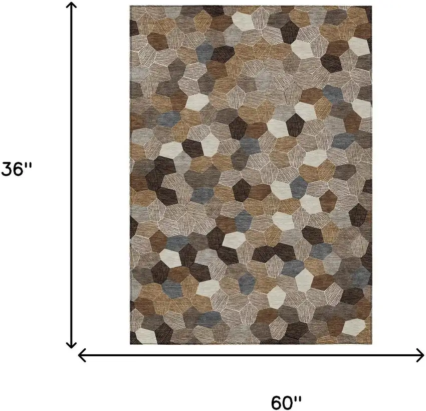 Brown And Beige Geometric Washable Indoor Outdoor Area Rug Photo 6
