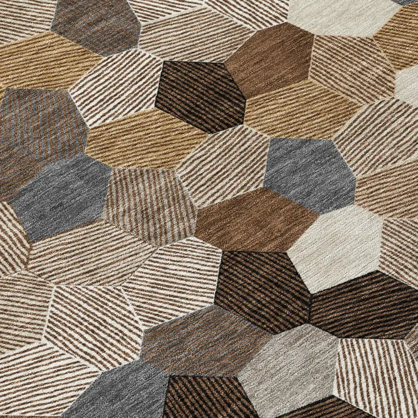 Brown And Beige Geometric Washable Indoor Outdoor Area Rug Photo 5