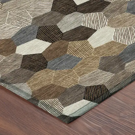 Brown And Beige Geometric Washable Indoor Outdoor Area Rug Photo 4