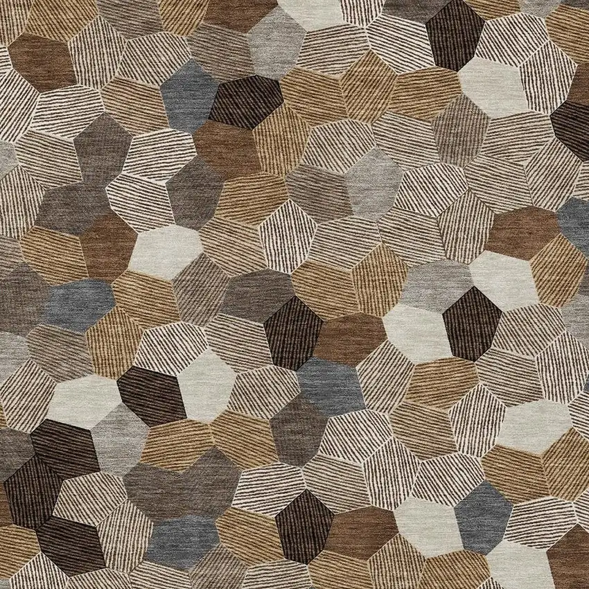 Brown And Beige Geometric Washable Indoor Outdoor Area Rug Photo 2