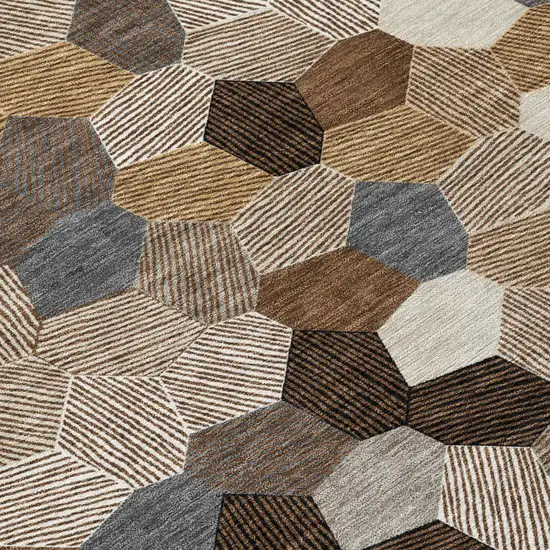 Brown And Beige Geometric Washable Indoor Outdoor Area Rug Photo 5