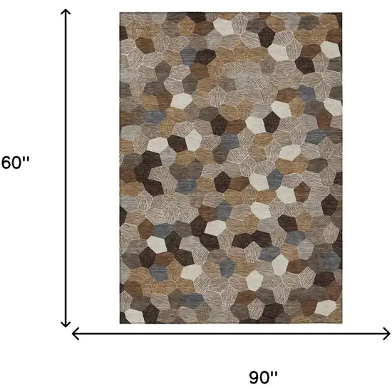 Brown And Beige Geometric Washable Indoor Outdoor Area Rug Photo 6