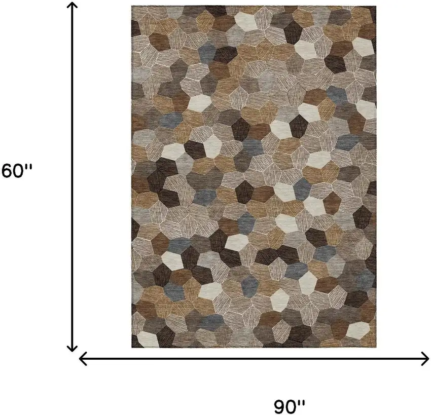 Brown And Beige Geometric Washable Indoor Outdoor Area Rug Photo 6