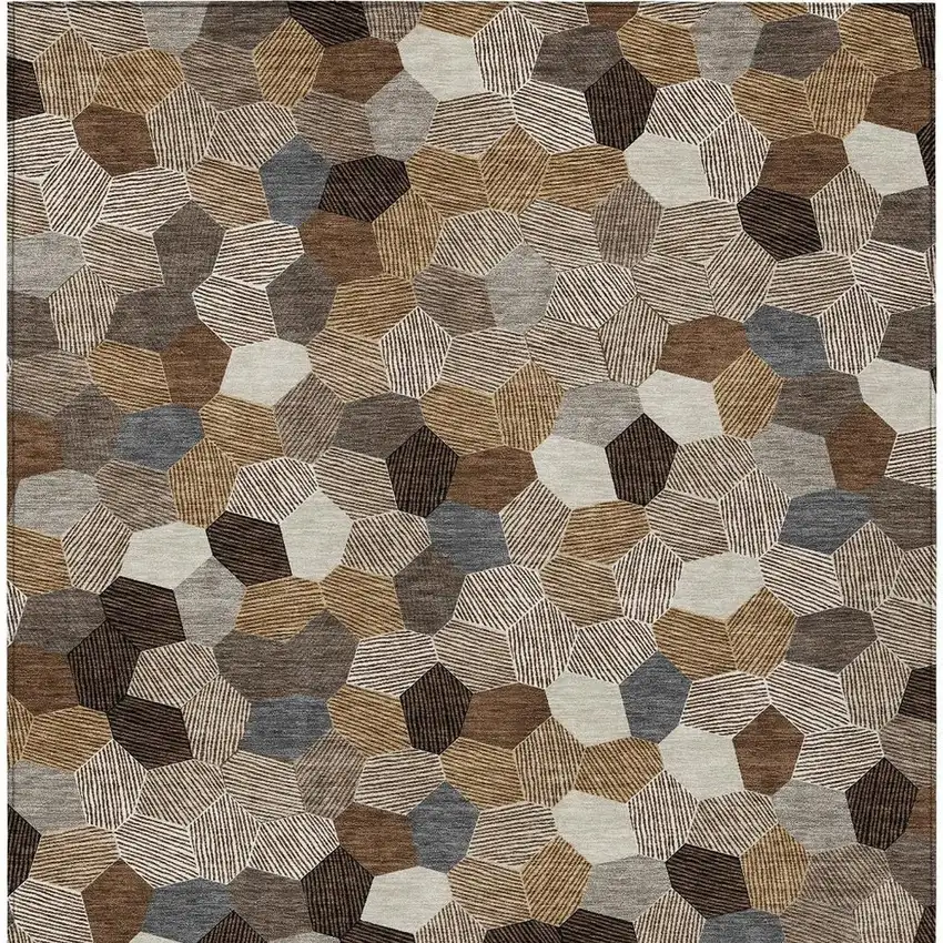 Brown And Beige Geometric Washable Indoor Outdoor Area Rug Photo 3
