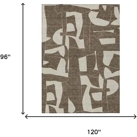 Brown And Beige Geometric Washable Indoor Outdoor Area Rug Photo 6