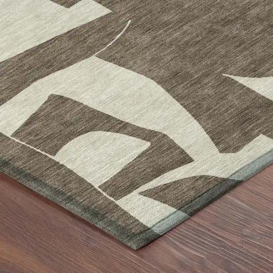 Brown And Beige Geometric Washable Indoor Outdoor Area Rug Photo 4